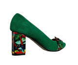 Décolleté Verde/Fiori Fibbia