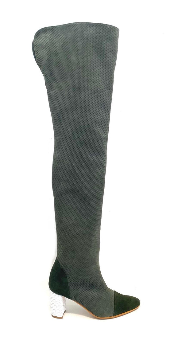 BOOT ABOVE KNEE GREEN TRAFORATO